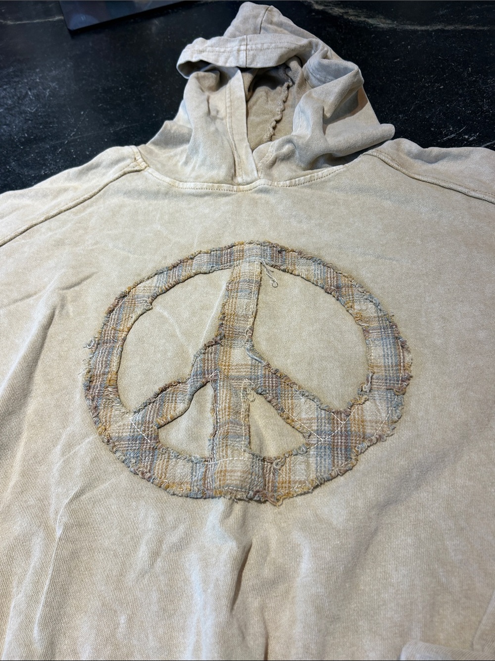 Beige Women’s Hoodie with Peace Symbol - Picture 2 of 3